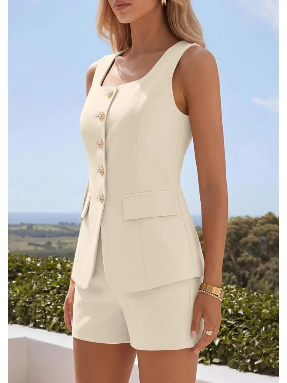 Womens 2 Piece Matching Sets 2026 Fashion Suit Vest Tops Shorts Set Spring Busin